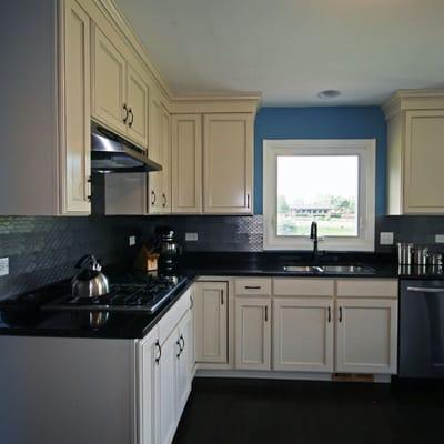 Glen Ellyn semi-custom kitchen. Designed by Keri P.