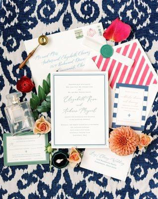 Bright and bold stationery for Cincinnati wedding day.