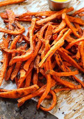 Sweet Potato Fries. Crispy on the outside, soft tender on the inside.              Serving Daily at Last Name Brewing. Upland, CA.