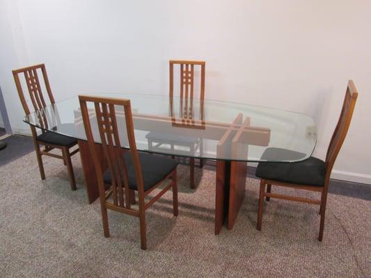 MID CENTURY DANISH MODERN TEAK FISHBONE TABLE AND CHAIRS