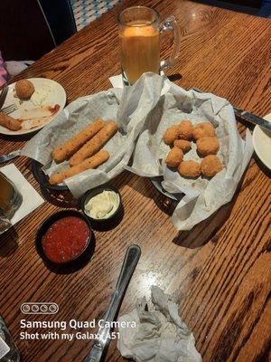 Mozzarella Stx and Breaded mushrooms.