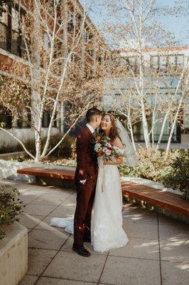 Portrait of the bride and groom at Green House Loft in Chicago