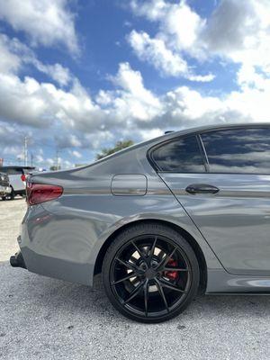 Color change, chrome delete, lights tint, rims and calipers paint, ceramic coating, detailing