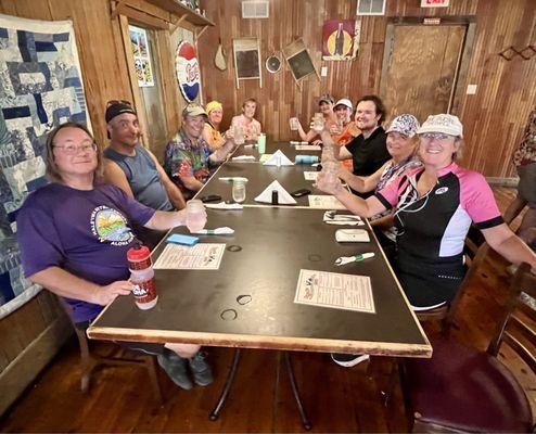 Bicycling friends stop for early finger at Claysville Store