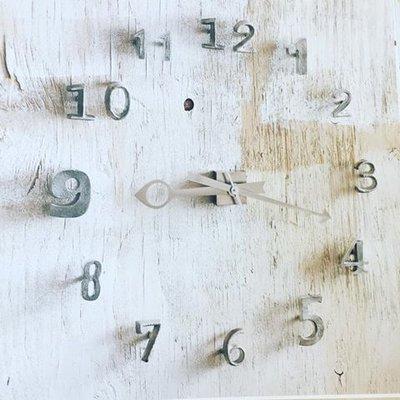 This clock is so cool! You can place the cast recycled aluminum numbers as you like; they screw directly into the wall.