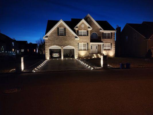 Installed pavers and landscape lights