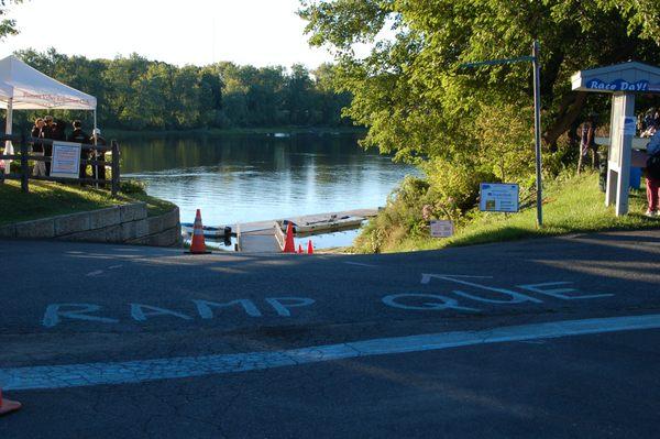 The morning of the Paper City Regatta looking down the boat ramp at the Connecticut River