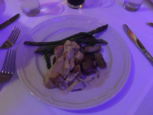 Pan seared chicken at a catered dinner event