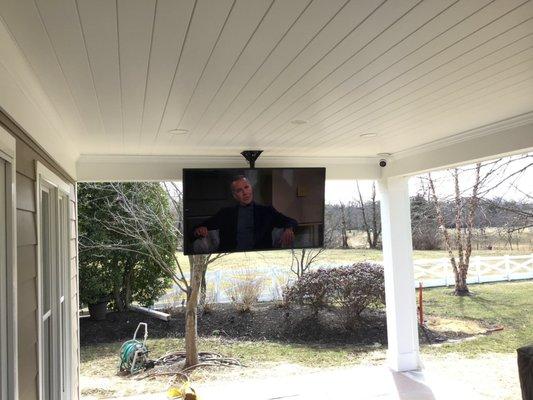 Samsung Terrace weatherproof TV installed in covered porch