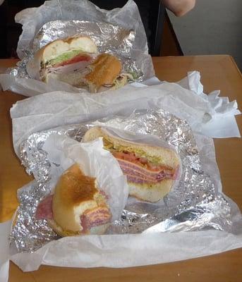 Top: ham and Swiss; bottom: salami and American