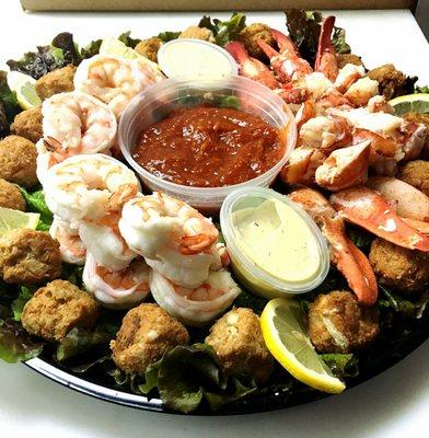 SEAFOOD PARTY PLATTER!!SHRIMP,CRAB CAKES,FRESH LOBSTER MEAT!!!