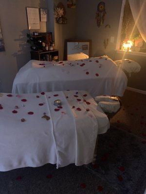 Set up for our couples massage session.