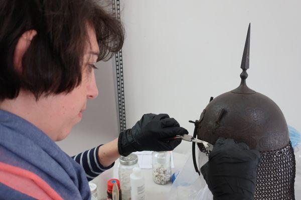 Conservation of antique Persian helmet