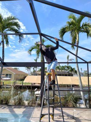 We specialize in professional pool cage painting as well as restoration and rescreening of pool enclosures in Florida.