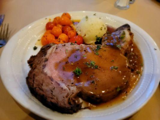 Prime rib + mashed potato + sauteed cherry tomatoes