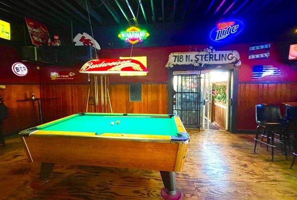 Pool table and patio entrance