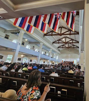 This is a really big church. Lots of pews.