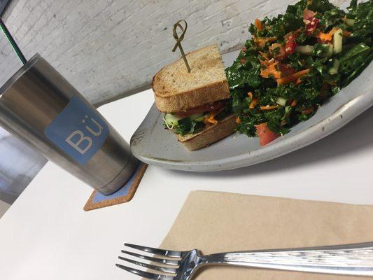 Half Garden Sandwich (without Feta) and a Side Salad with Hemp Seed Oil Vinaigrette (Vegan)