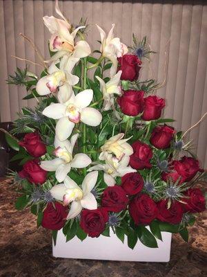 Red roses & orchids