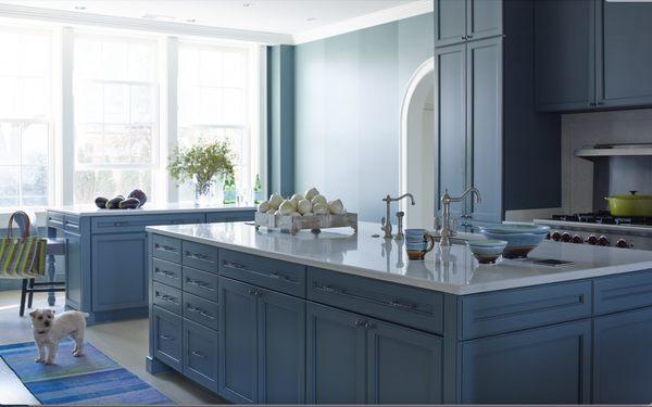 A blue kitchen in a Bethesda renovation