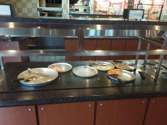 No pizza at 12:30 - middle of the lunch buffet.