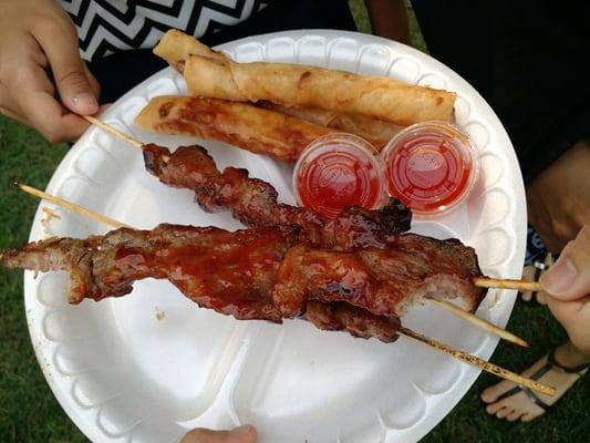 Lumpia and pork BBQ from Filipino food booth