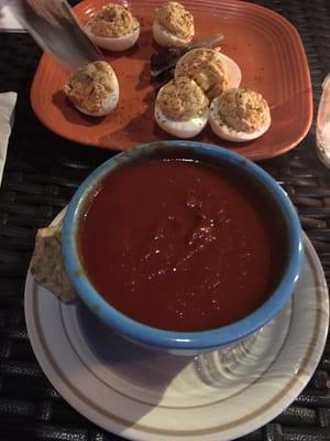 Tomato bisque and deviled eggs