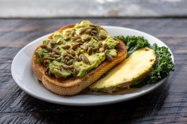 Avocado Toast topped with Chili Spiced Pumpkin Seeds