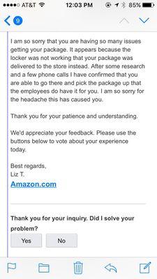 Email from Amazon CS