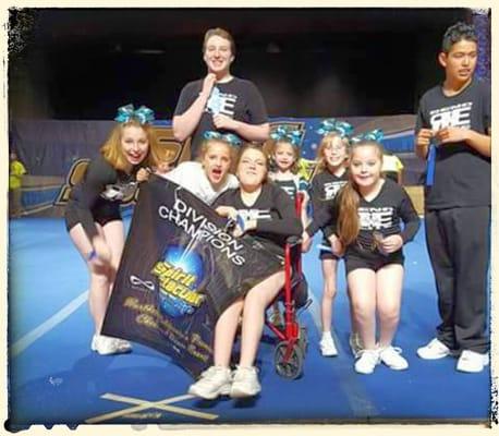 Reno Elite REmarkables Special Athletes All-Star Cheer Team 2015-2016 winning Division Champions.