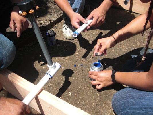 Garden water pipes installation.