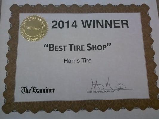 Best Tire Shop 2012,2014 and 2015