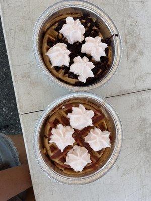 Blueberry and strawberry waffles with strawberry cream.