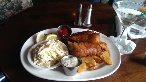 Cod fish and chips with slaw, $20.