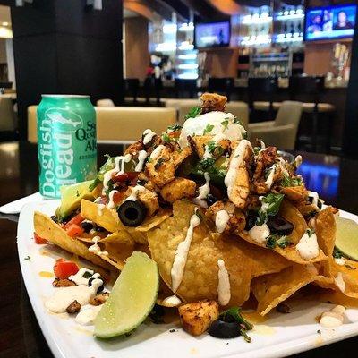 Loaded nachos - chicken or beef.