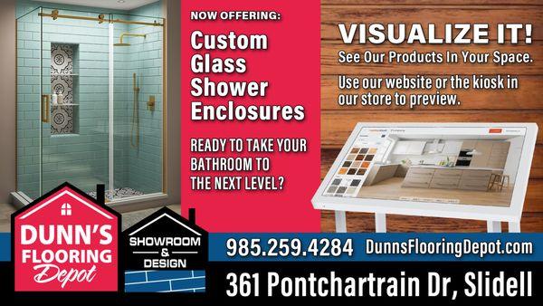 We now offer Glass Shower Enclosures. Come see our new Glass Shower display in our Showroom.