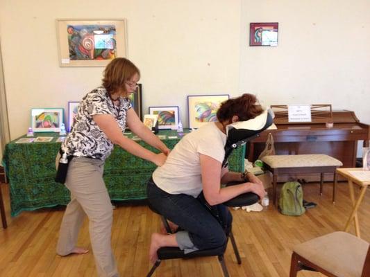 Chair massage at the Psychic Fair at the Masonic lodge in Asheville, NC. July 12, 2014. Next event is organicfest Sept. 7 2014