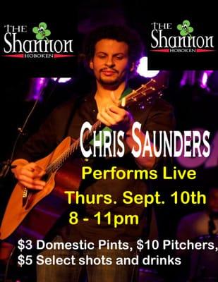 Chris Saunders is performing live on Thursday, Sept. 10th 8 - 11pm!