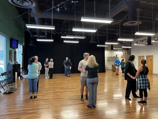 Students learning salsa in the salsa level two class.