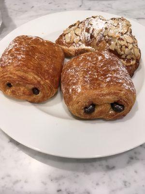 Pain au chocolat and almond croissant