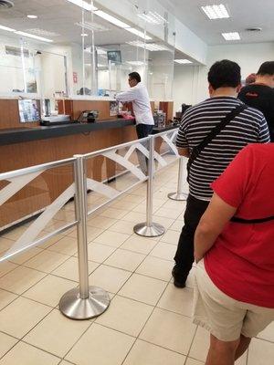 1 teller, Monday 11:45 am 8/12/19. Managed by an idiot.