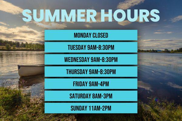 We're excited to share our new summer hours. We are open for retail Sundays 11am-2pm, closed on Mondays.