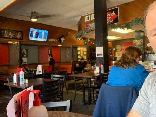 Mostly empty restaurant.