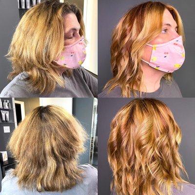 Auburn balayage hair color and haircut.