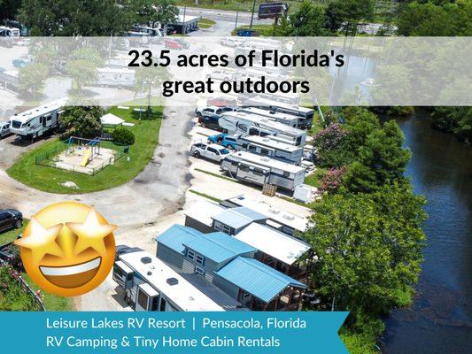 Leisure Lakes RV Resort has a sprawling 23.5 acres of Florida's great outdoors with 60 spacious RV campsites.