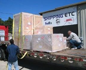 Loading out heat shrink wrapped crates