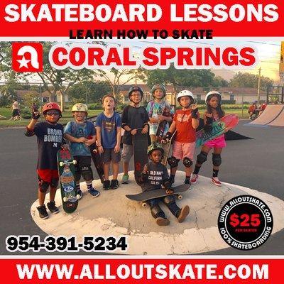 Join our Group lessons in Coral Springs Florida register @ www.alloutskate.com