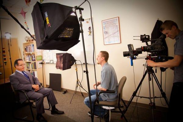 On set with Seattle Public Schools' Superintendent Jose Banda. Video Production Services Seattle.