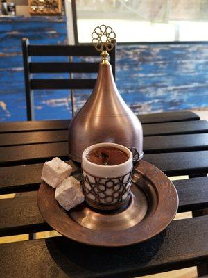 Baklava with ice cream and turkish coffee.