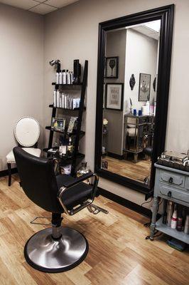 Another client's studio suite, showing off the salon chair, mirror & hair product!